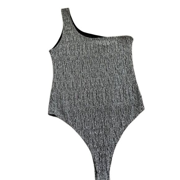 Women's One-Shoulder Rib-Knit Bodysuit Swimsuit Gray M - Picture 1 of 9